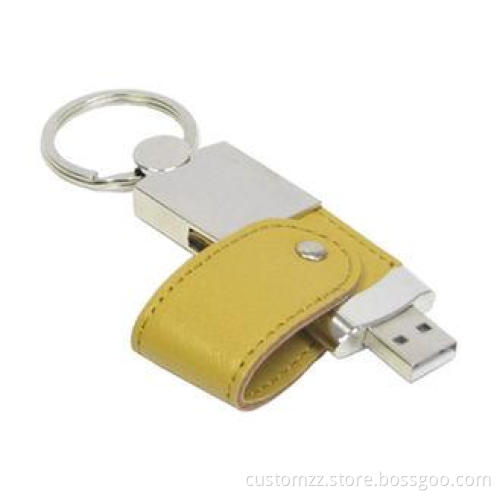 Customised Leather USB Flash Drive 16GB Yellow With Big Rou